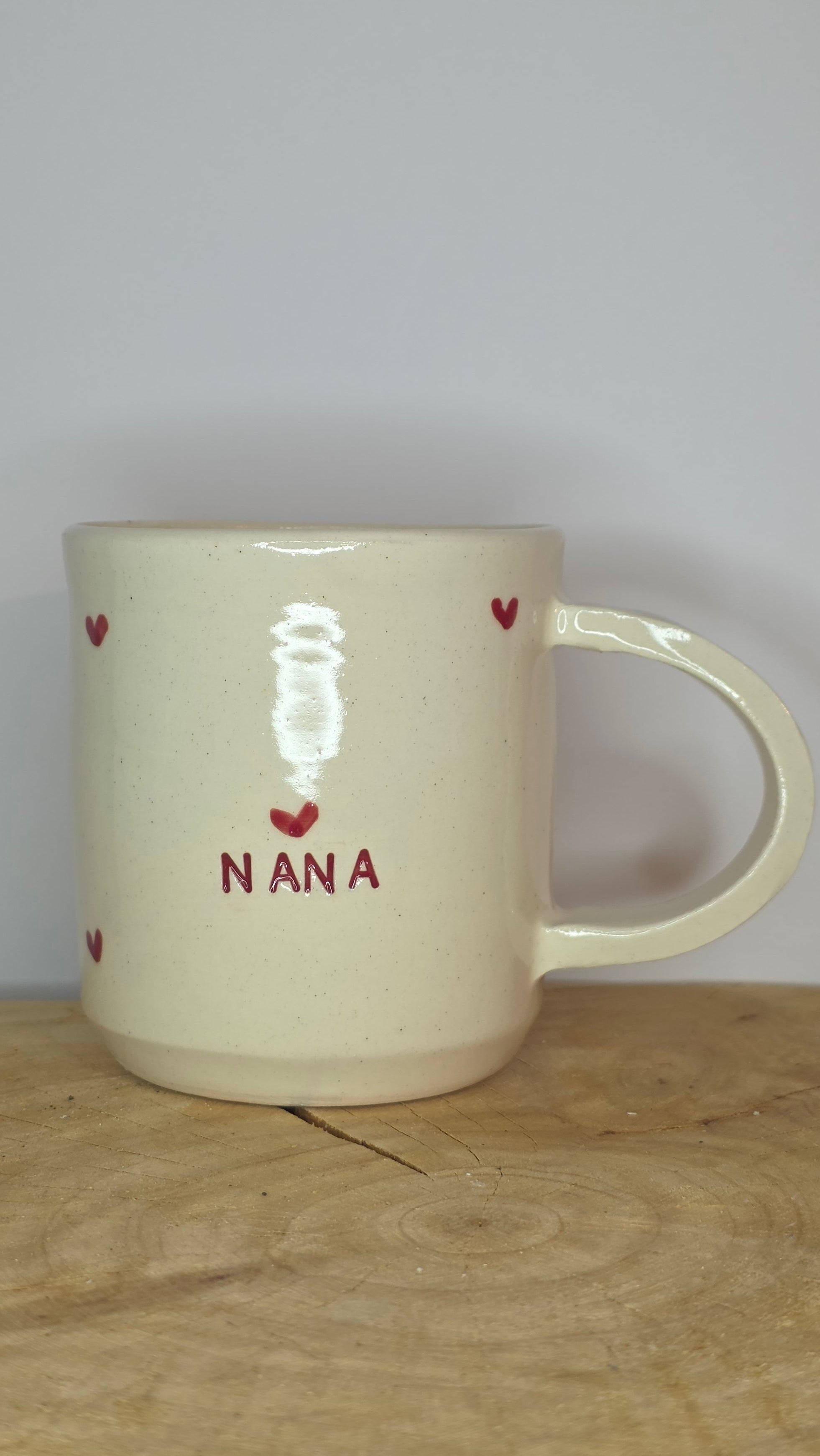 Custom Orders - White mug, name stamped, clear glaze